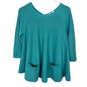 Anthropologie Moth Cashmere Sweater Buttons Patch Pockets Teal Babydoll Y2K M